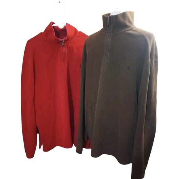 Vtg Polo Ralph Lauren men's 1/4 Zip Sweater Set sz 2XL Red & Brown Mock Neck - Picture 1 of 13